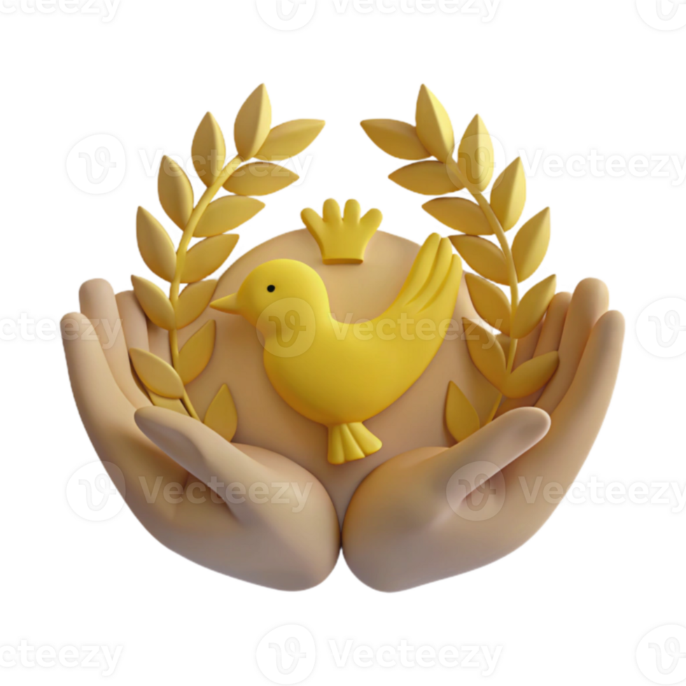 Golden Dove of Peace Held in Hands with Laurel Wreath png