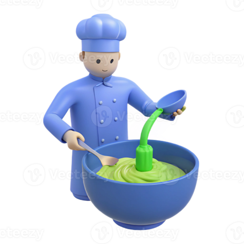 Chef Mixing Green Ingredients in a Bowl png