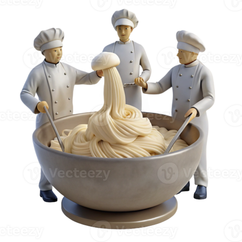 Three Chefs Stirring a Large Bowl of Dough png
