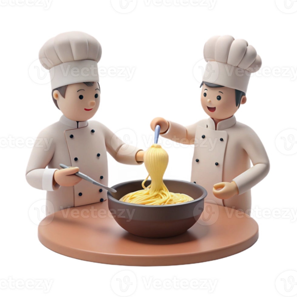 Two Chefs Preparing a Bowl of Noodles png