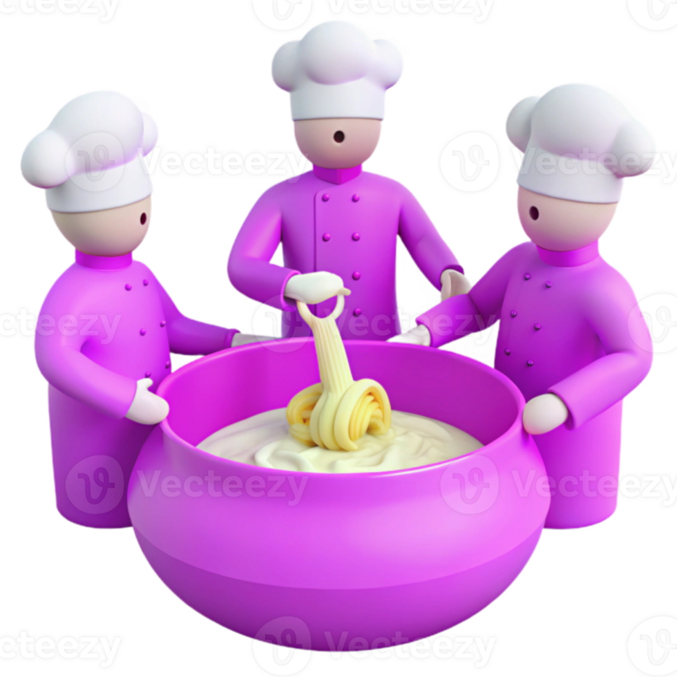 Three Chefs Mixing Dough in a Large Purple Bowl png
