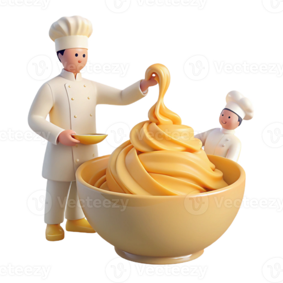 Chef Adding Whipped Cream to Bowl png