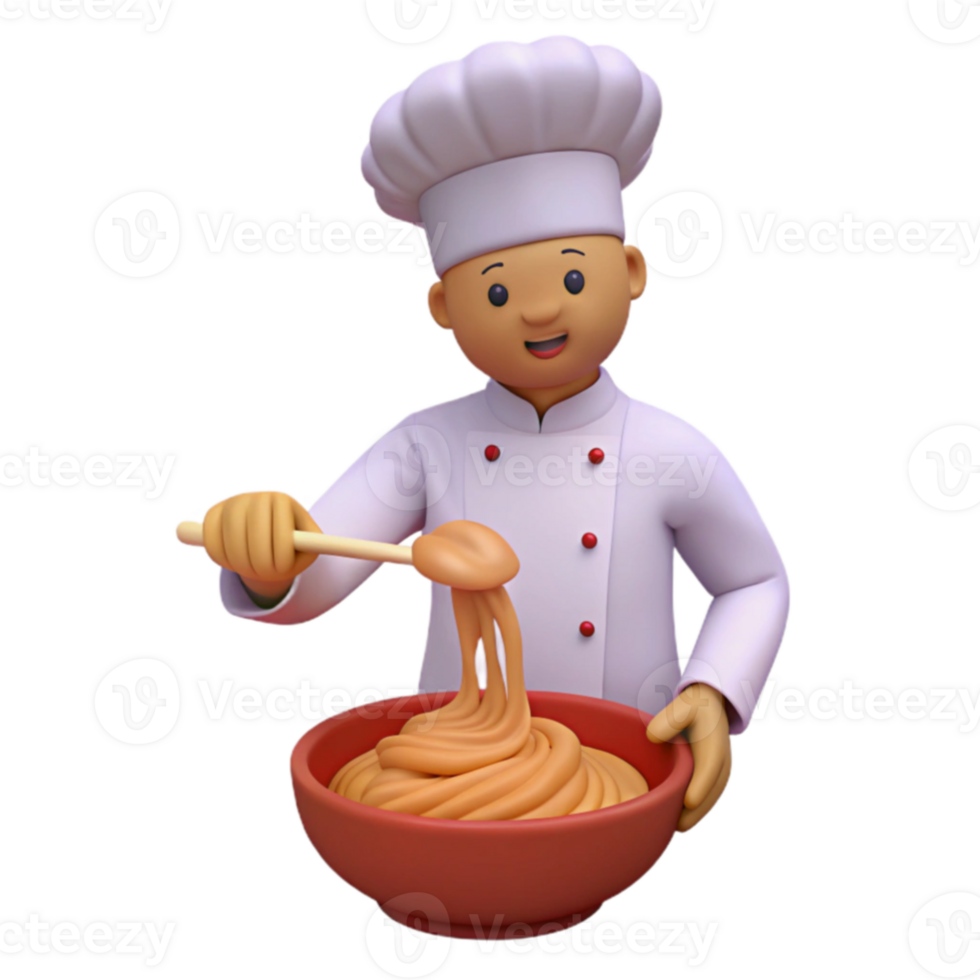 Smiling Chef Mixing Dough in Bowl png