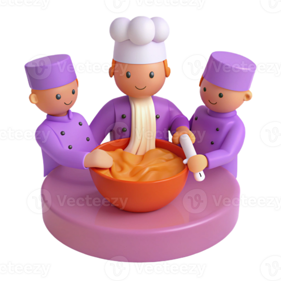 Three Cartoon Chefs Baking Together png