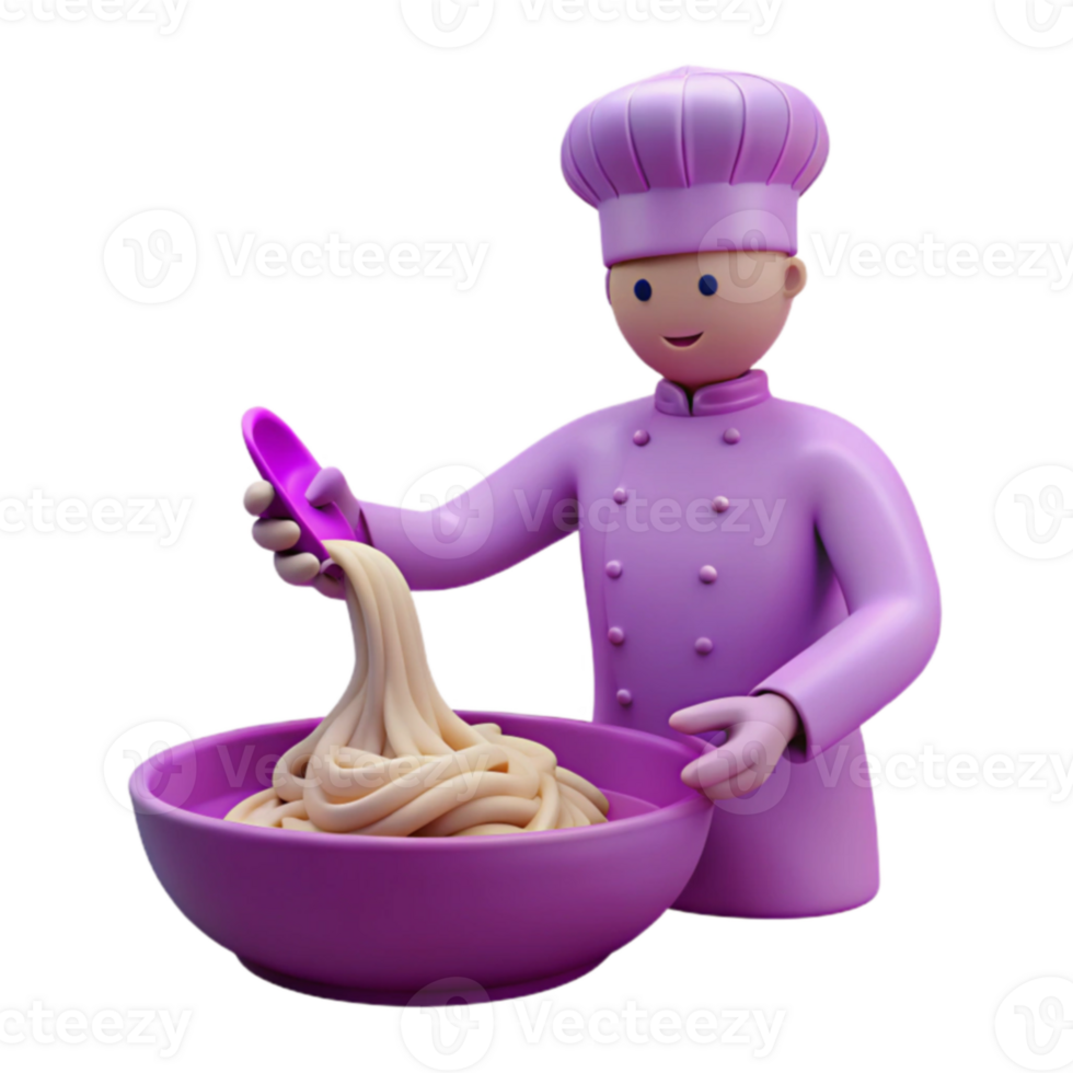 Cartoon Chef Baking with a Bowl and Spoon png