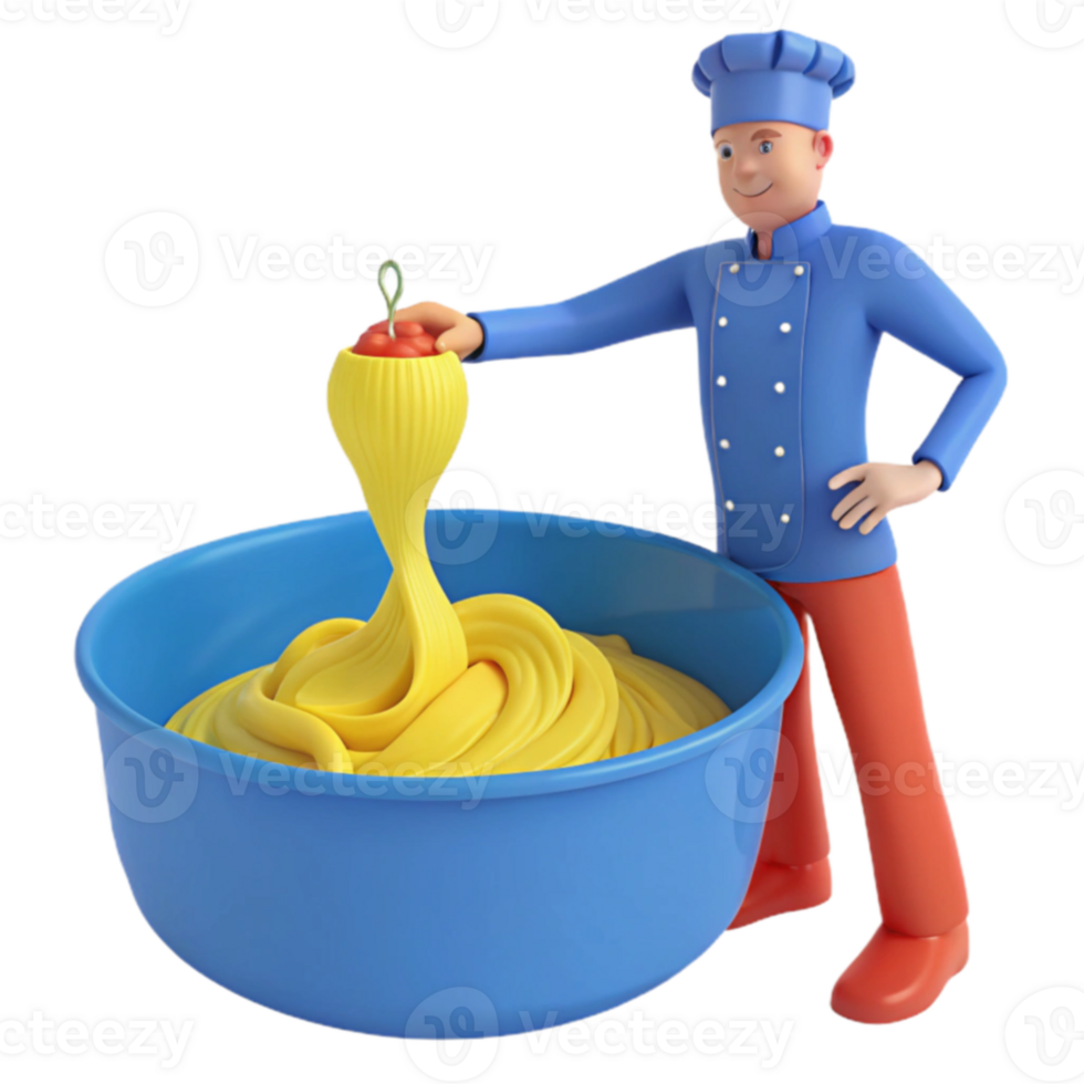 Chef Adding Noodles to a Bowl png