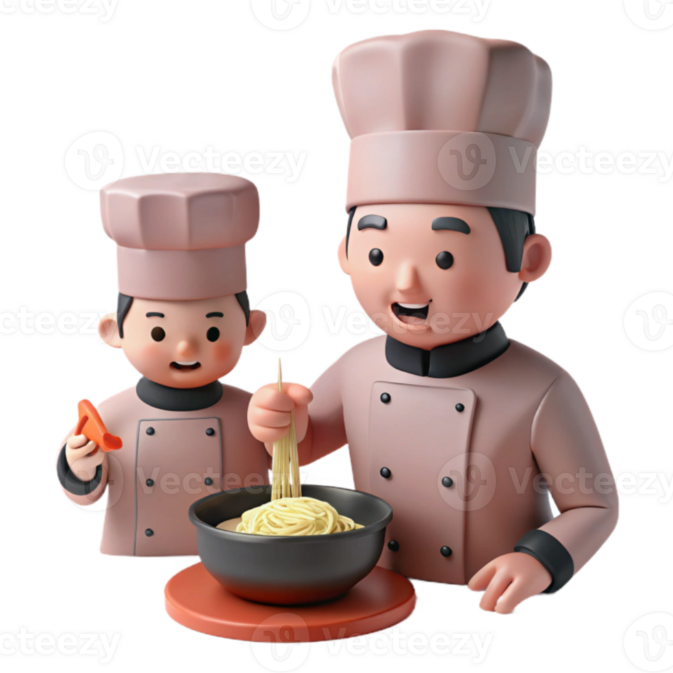 Two Chefs Preparing Noodles A Fun Illustration png