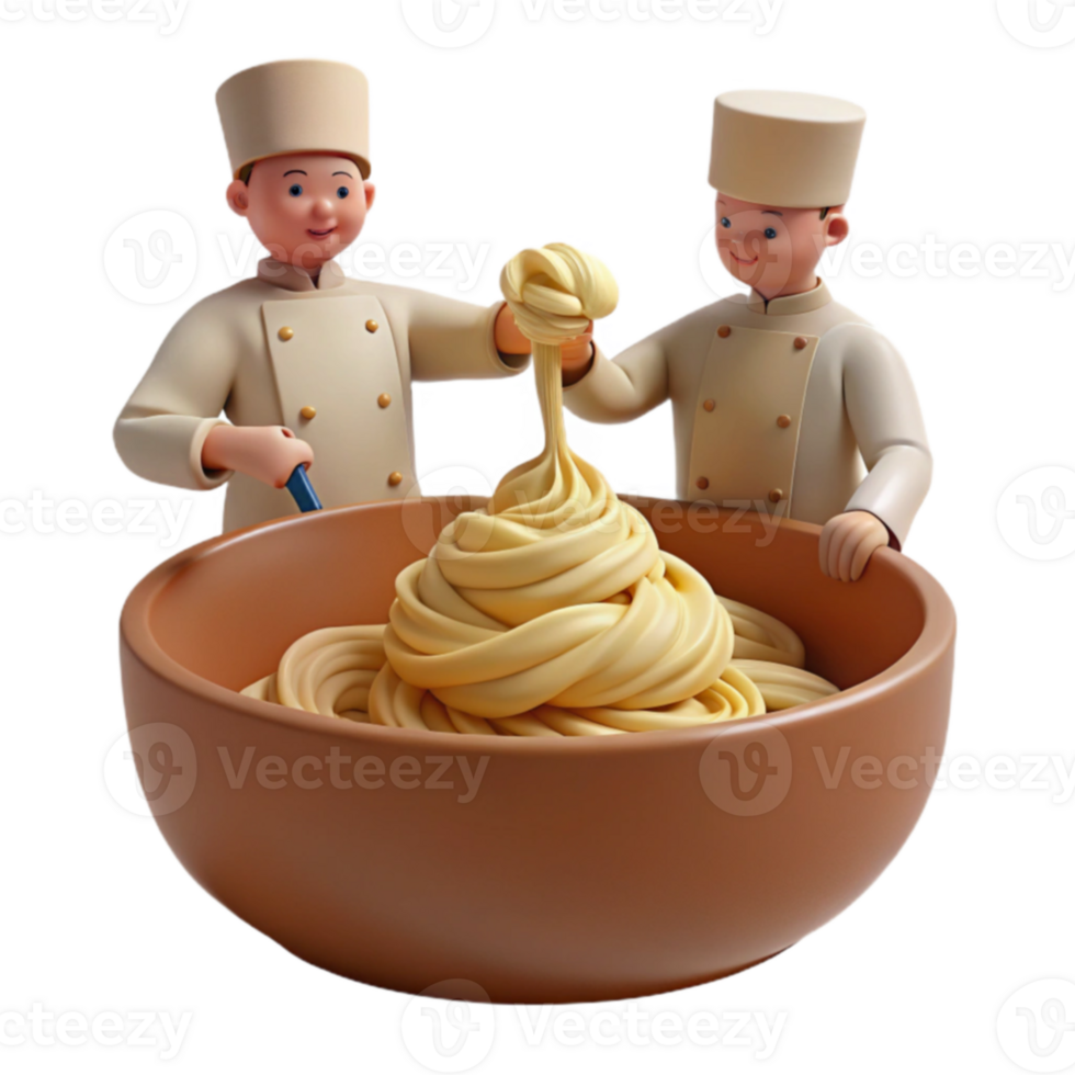 Two Chefs Making Dough in a Large Bowl png