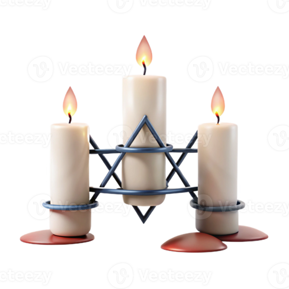Three Burning Candles in a Star-Shaped Candelabra png