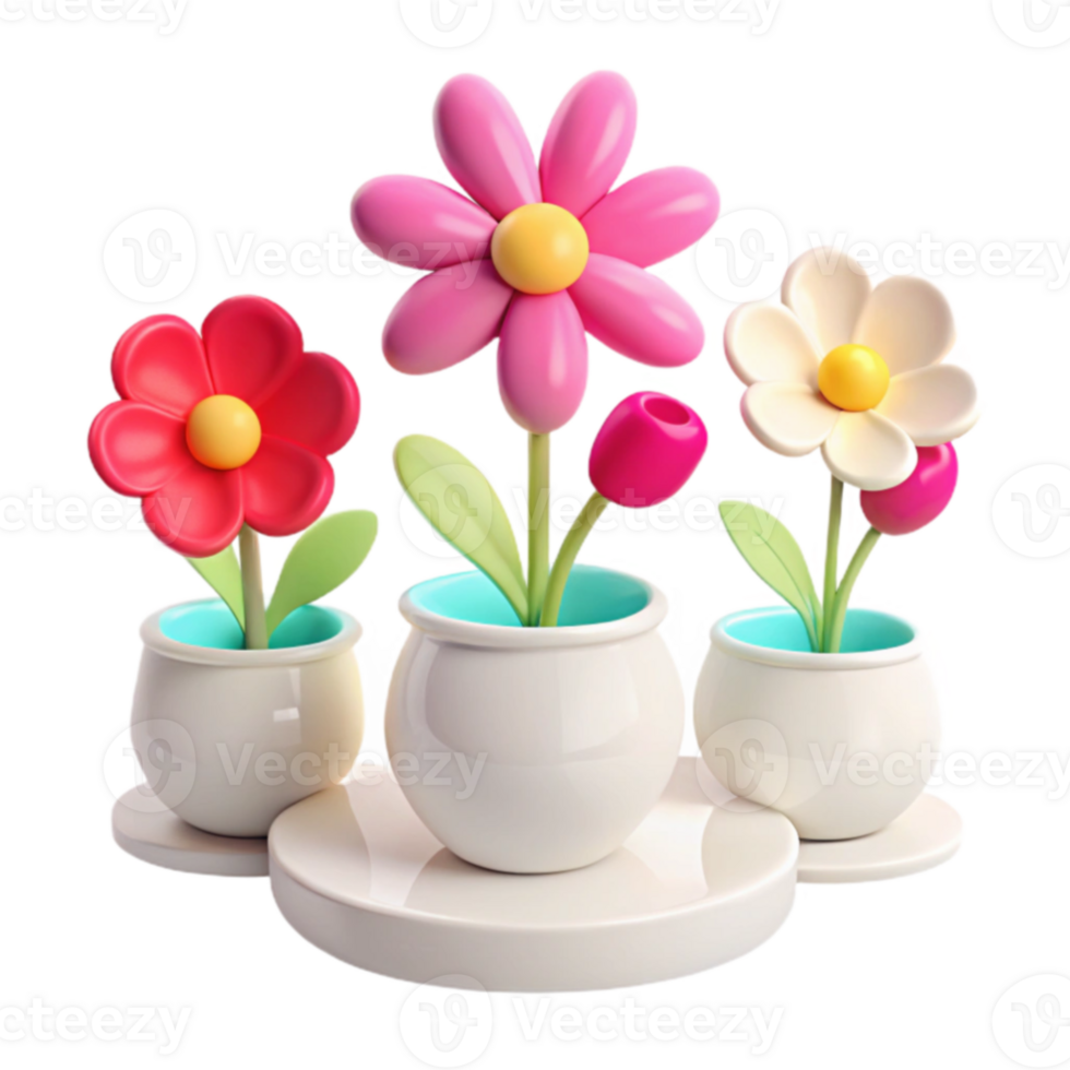 3D Cartoon Flower Pot Illustration png