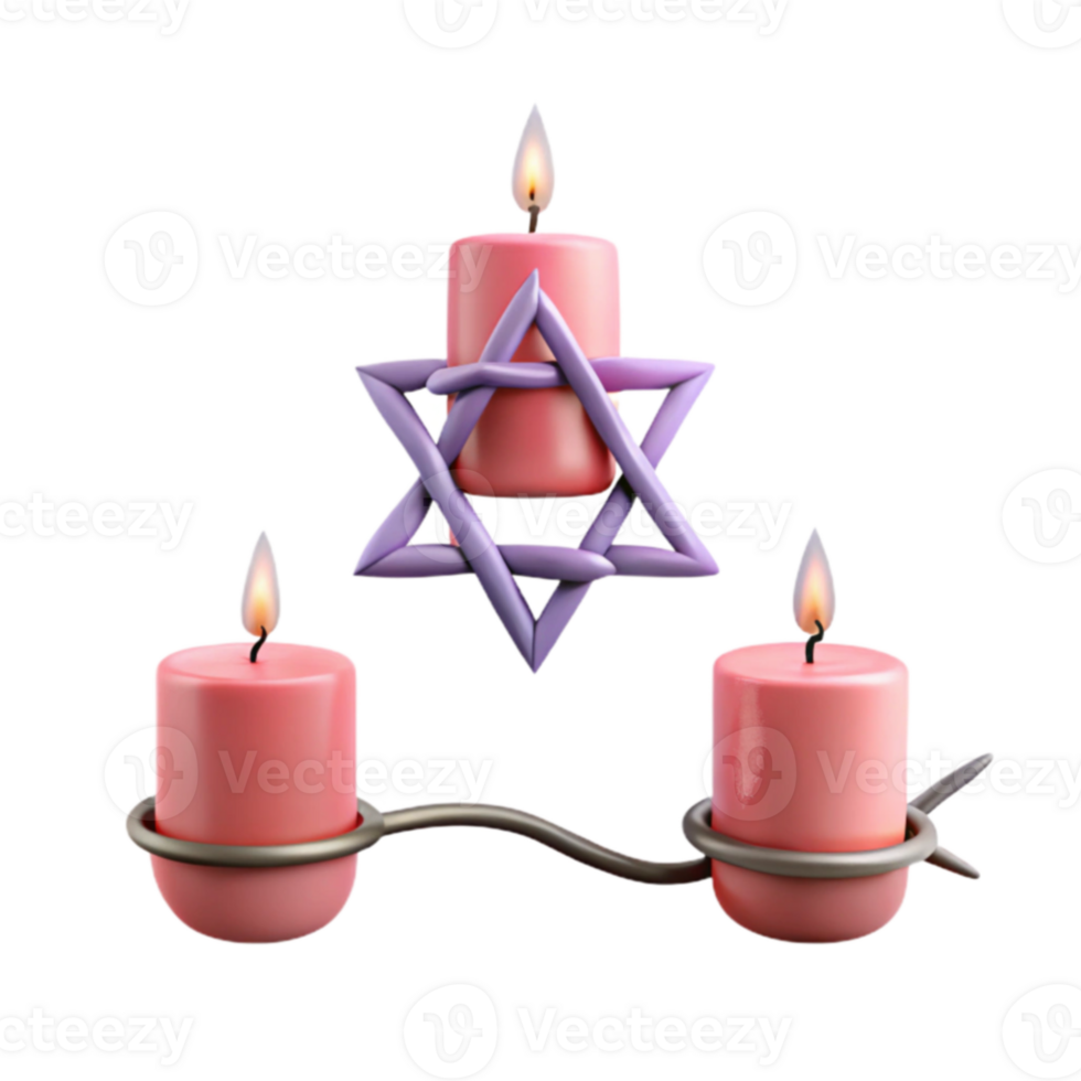 Three Pink Candles with Star of David png