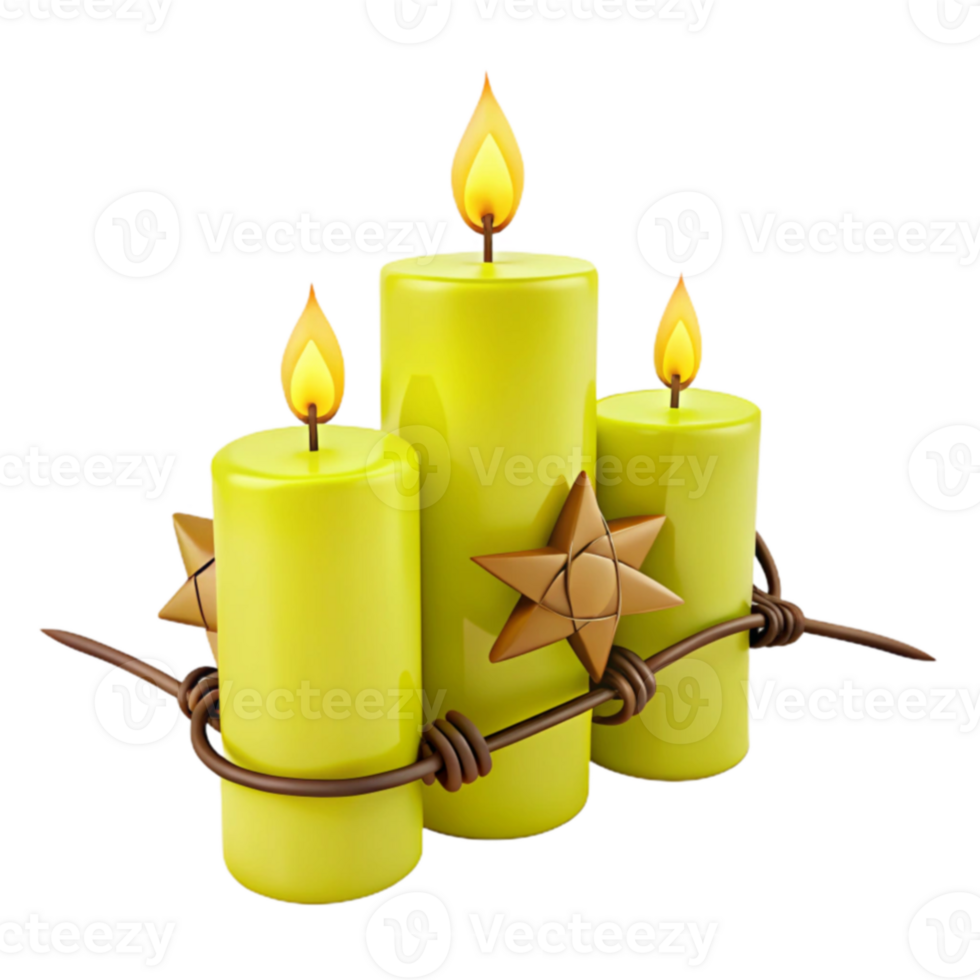 Three Candles Bound by Wire with a Star png