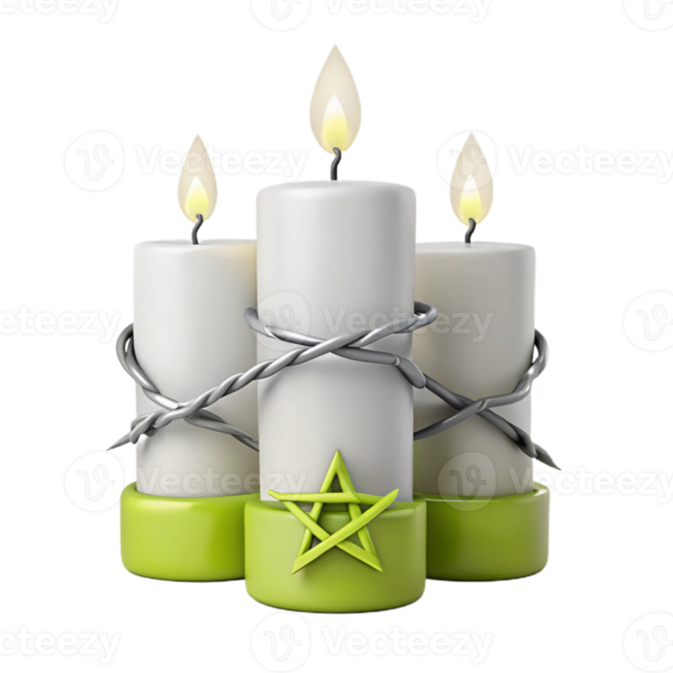 Three Candles Bound by Wire and a Pentagram png
