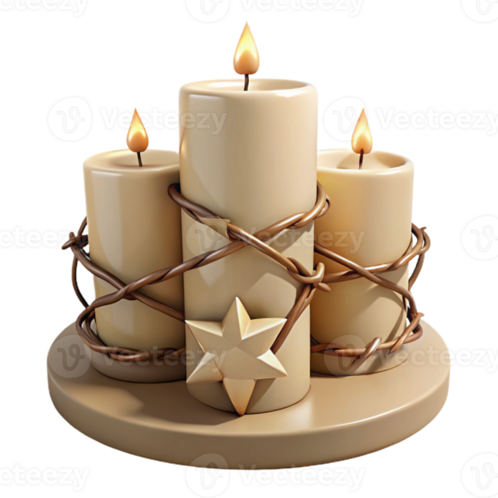 Three Candles with Star and Twine Decoration png