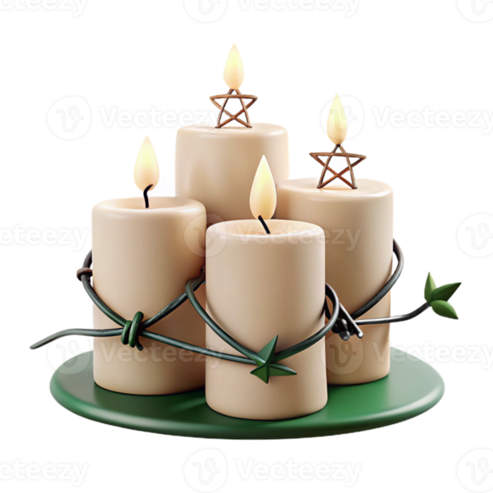 Four Candles with Star Toppers and Vines png