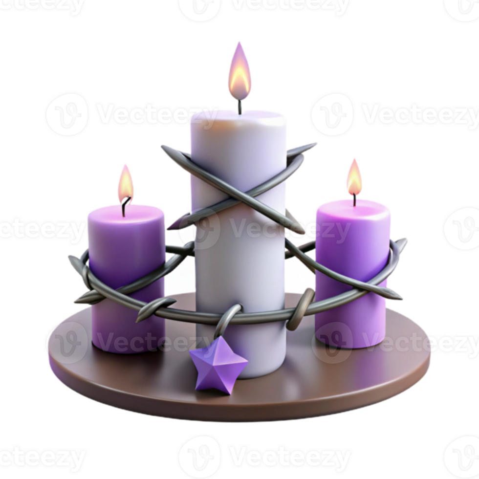 Three Candles with a Metal Design png