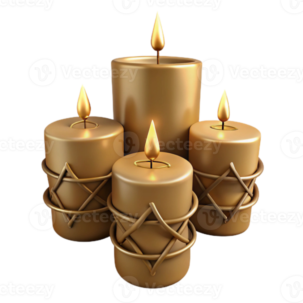 Four Gold Candles with Wicker Bands png