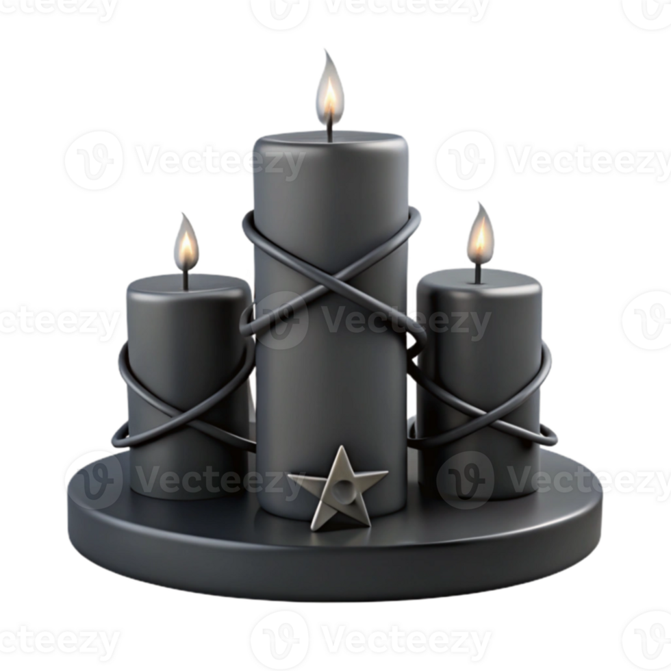 Three Black Candles on a Circular Base with a Star png