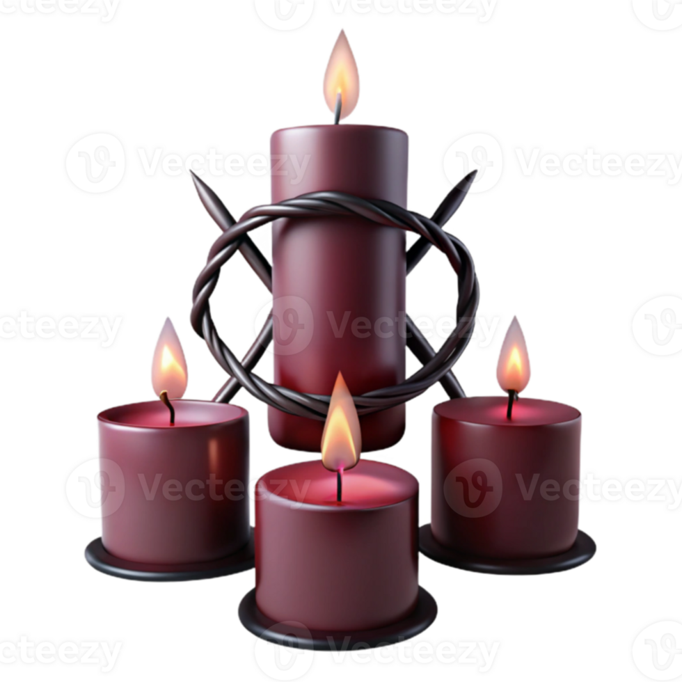 Four Burning Candles with a Twisted Metal Design png