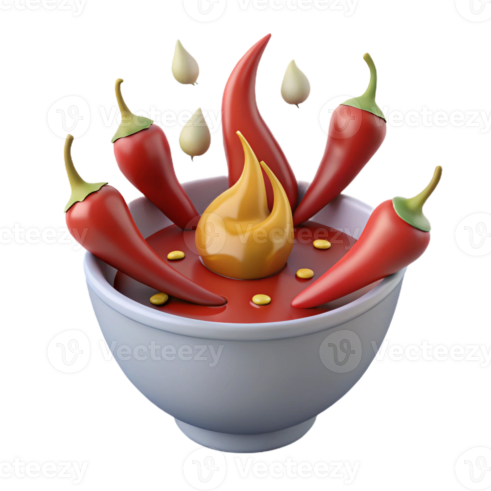 Spicy Chili Pepper Dip with Sauce and Flames png