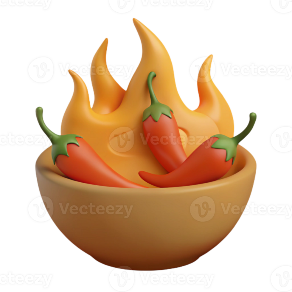 Spicy Chili Peppers in a Bowl with Flames png