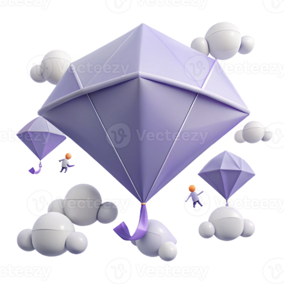 3D Render of Diamond Shaped Hot Air Balloons with Small Figures png