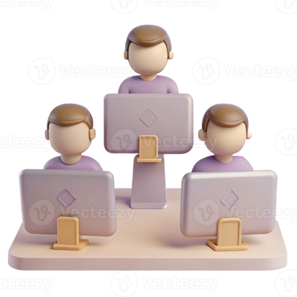 Three Cartoon Characters Working on Computers png