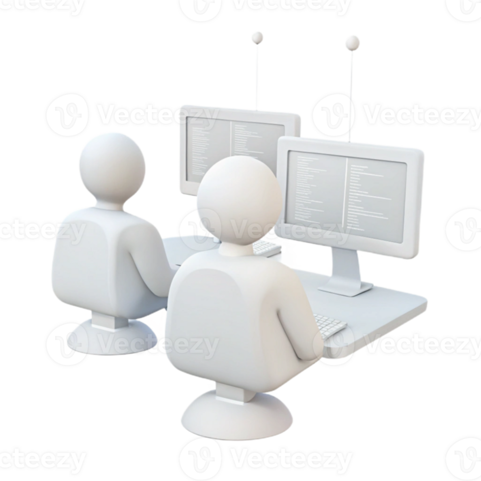 Two Figures Sitting in Front of Computers png