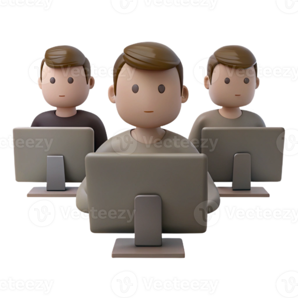 Three People Using Computers in a Row png