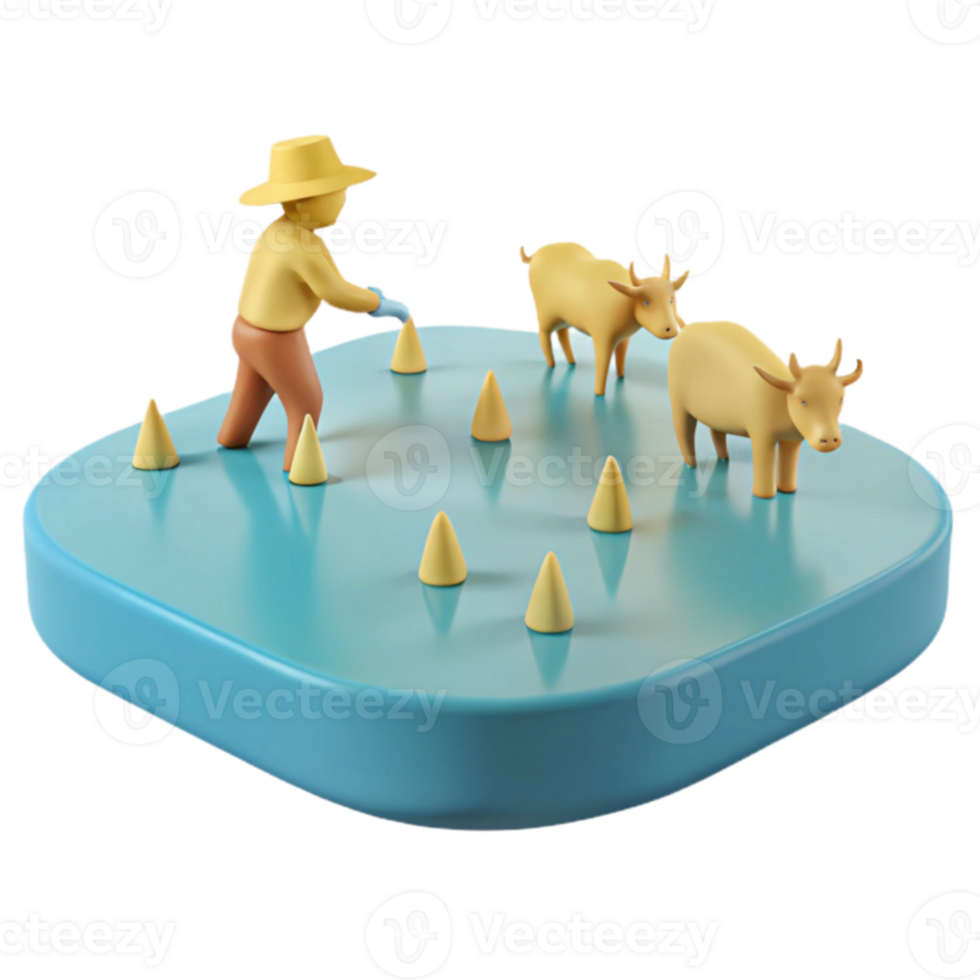 3D Illustration of a Farmer Tending to His Cattle png