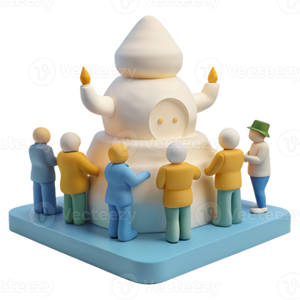3D Render of People Surrounding a Mystical Structure png