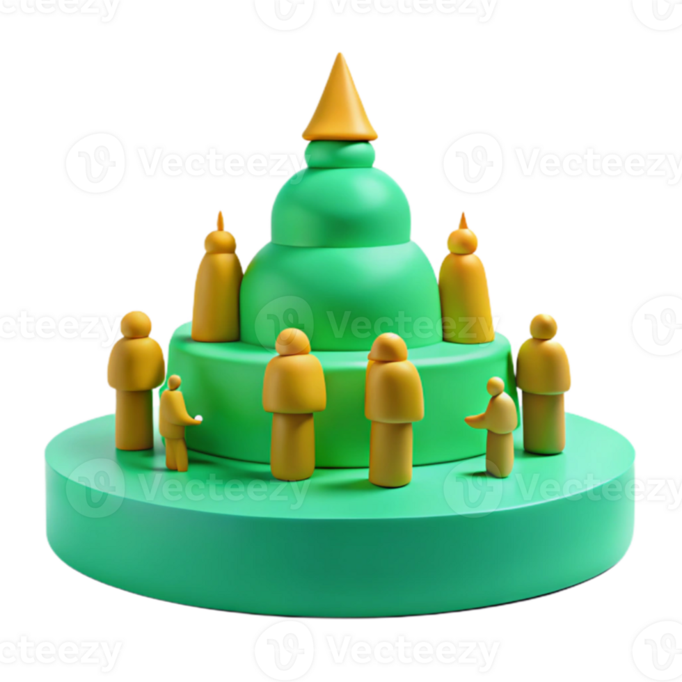 3D Render of People Around a Green Pagoda png