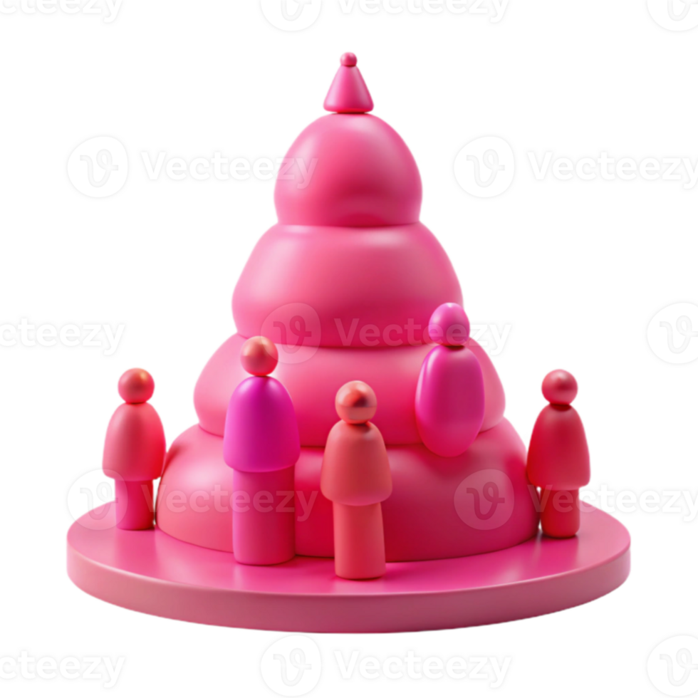 Abstract 3D Pink Pyramid Structure with Figures png