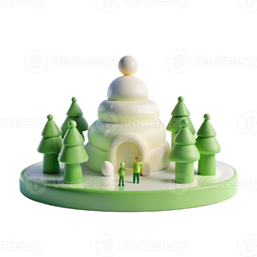 Snowy Igloo with Trees and Tiny Figures png