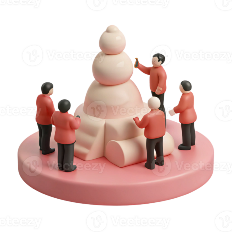 Group of People Building a Snowman png