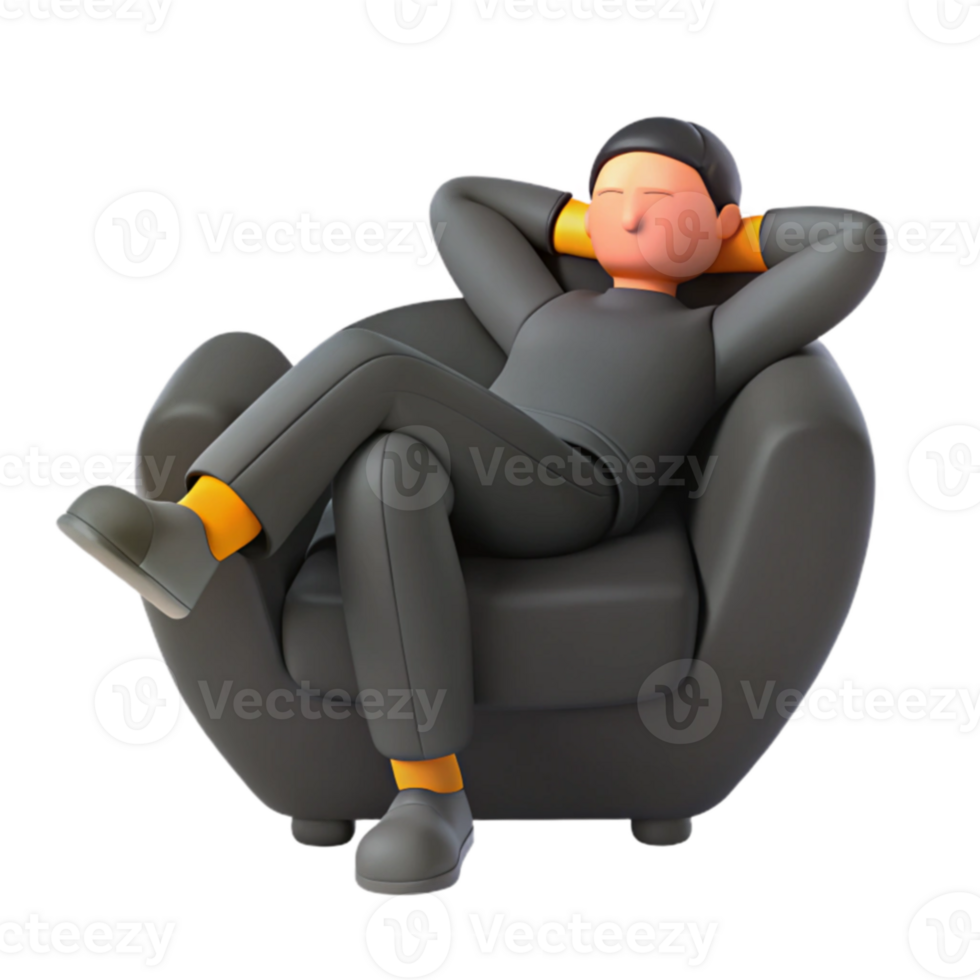 Relaxed 3D Cartoon Character Sitting in a Chair png