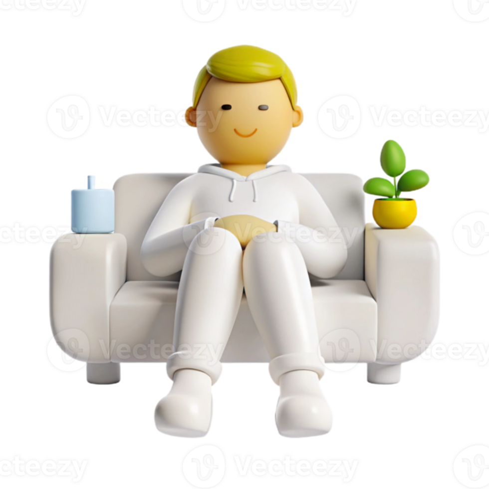 Relaxed 3D Cartoon Character Sitting on a Sofa png
