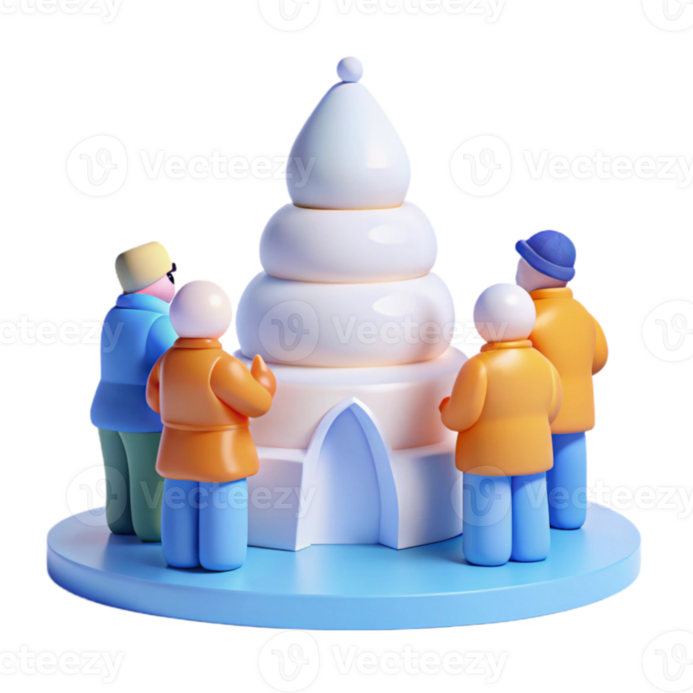 3D Rendered Illustration of People Admiring a Snow Structure png