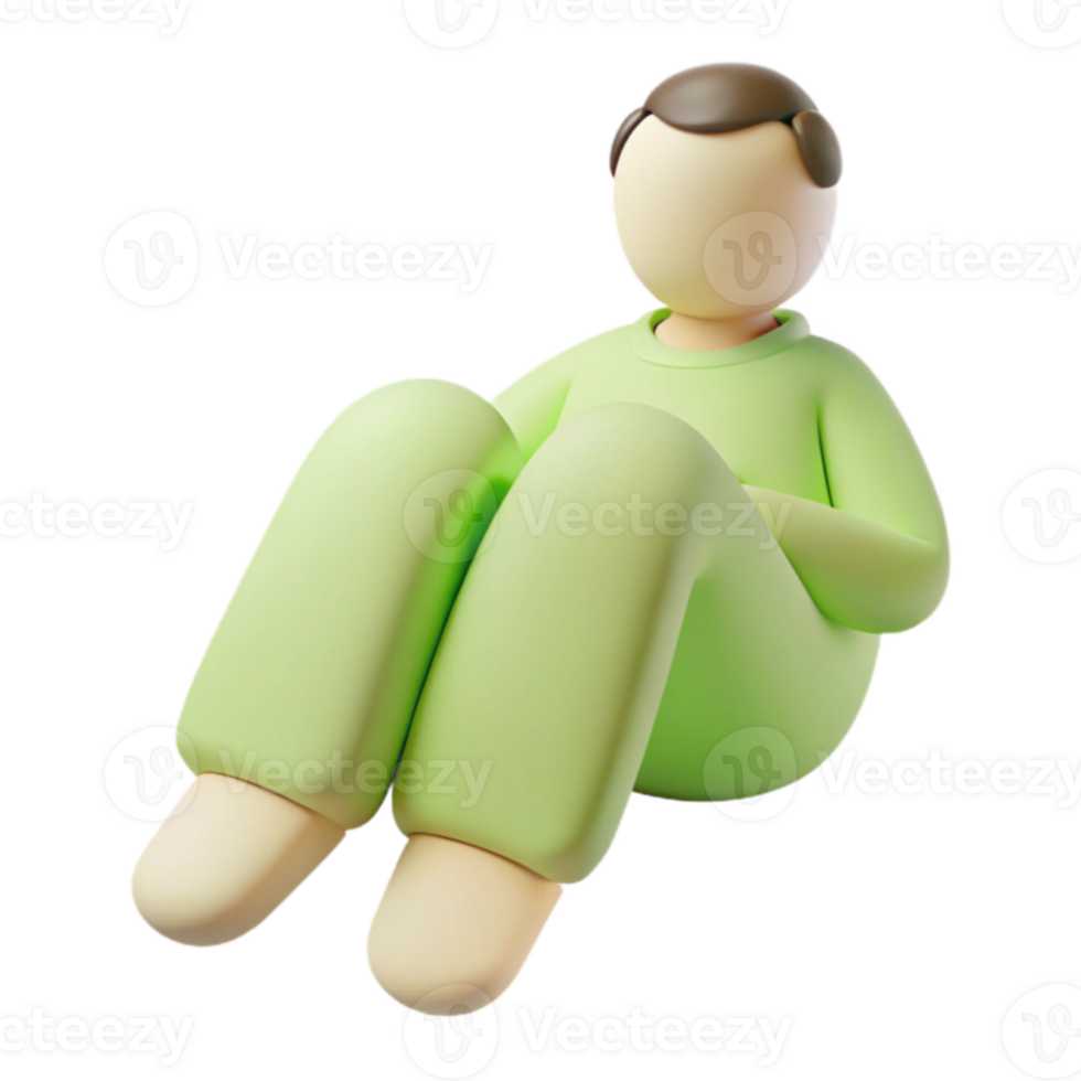 3D Render of a Person in a Green Onesie Sitting with Legs Crossed png