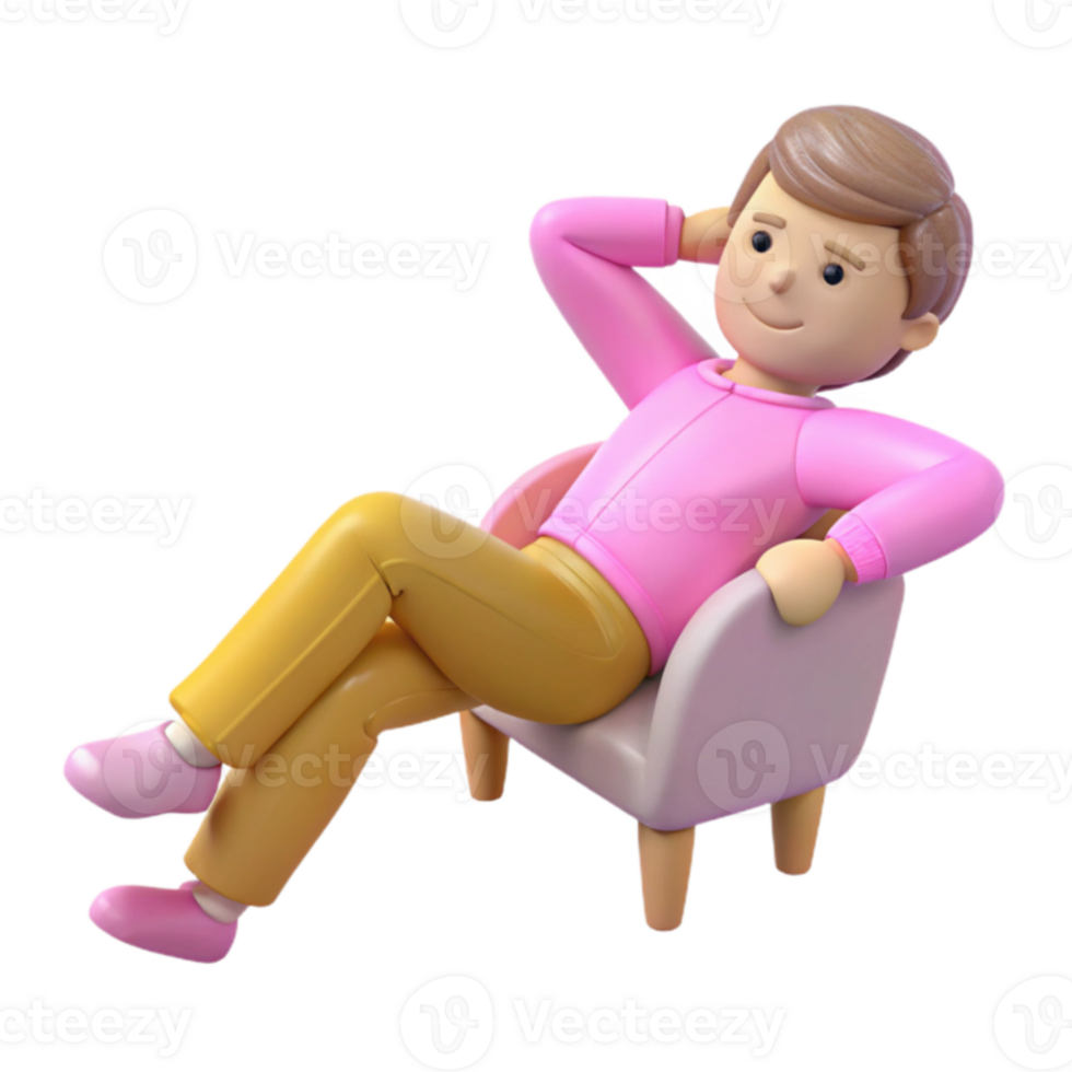 3D Rendered Cartoon Character Relaxing in a Chair png