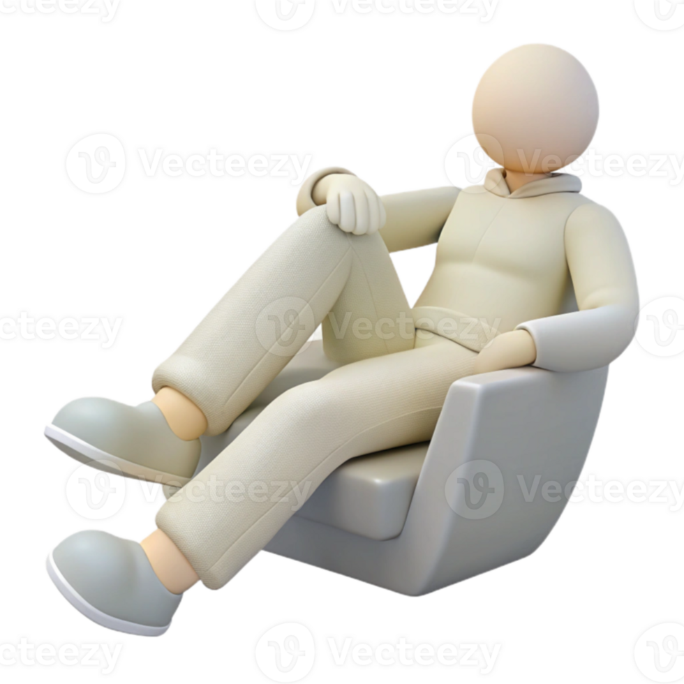 Relaxed 3D Character Sitting in a Comfortable Chair png
