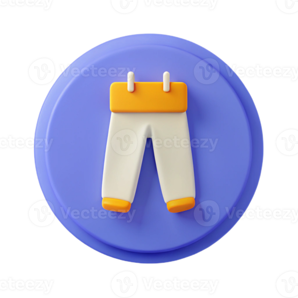 3D Rendered Icon of White Pants with Orange Trim on a Purple Circle png