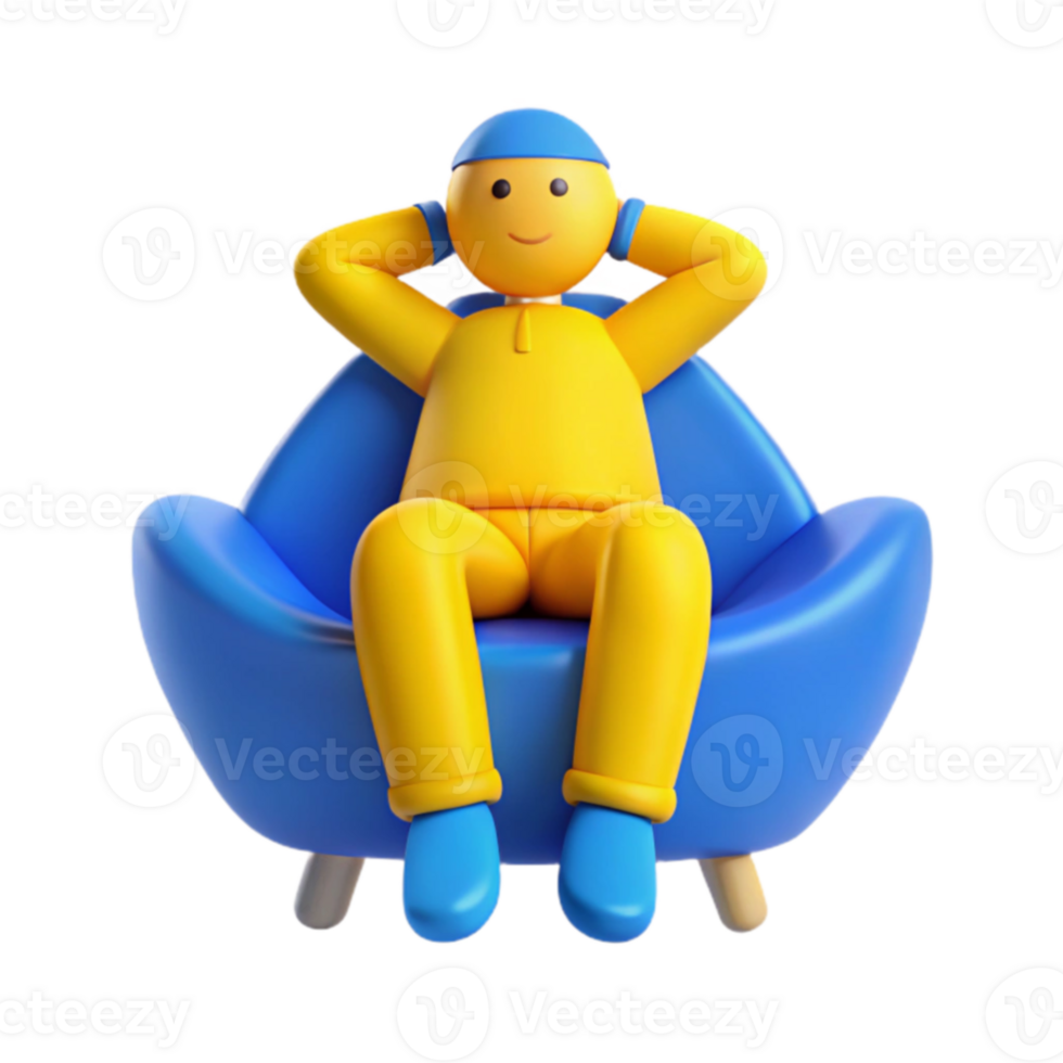 Smiling Character Relaxing in a Blue Armchair png