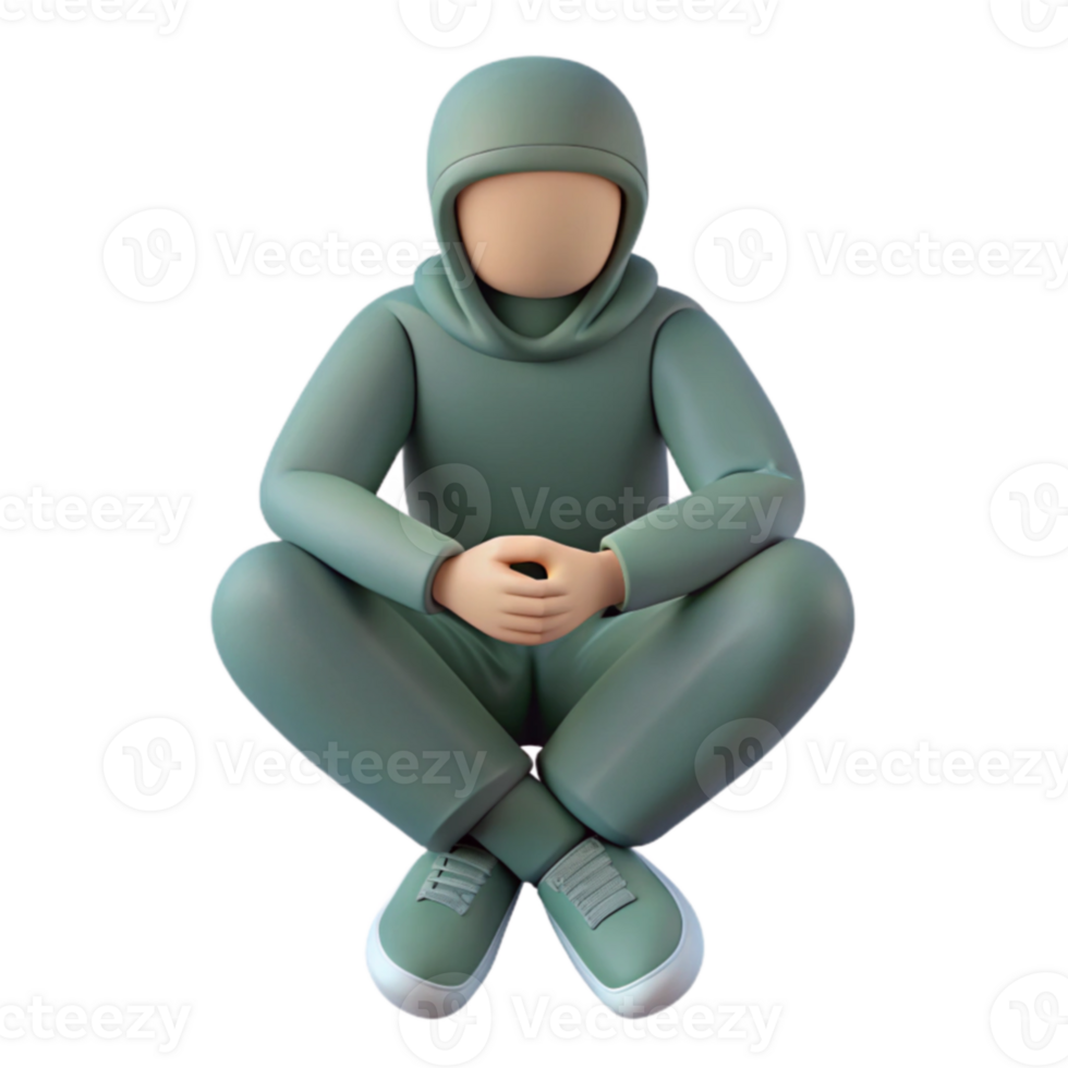 3D Render of a Person Sitting with Crossed Legs and Hands in Lap png