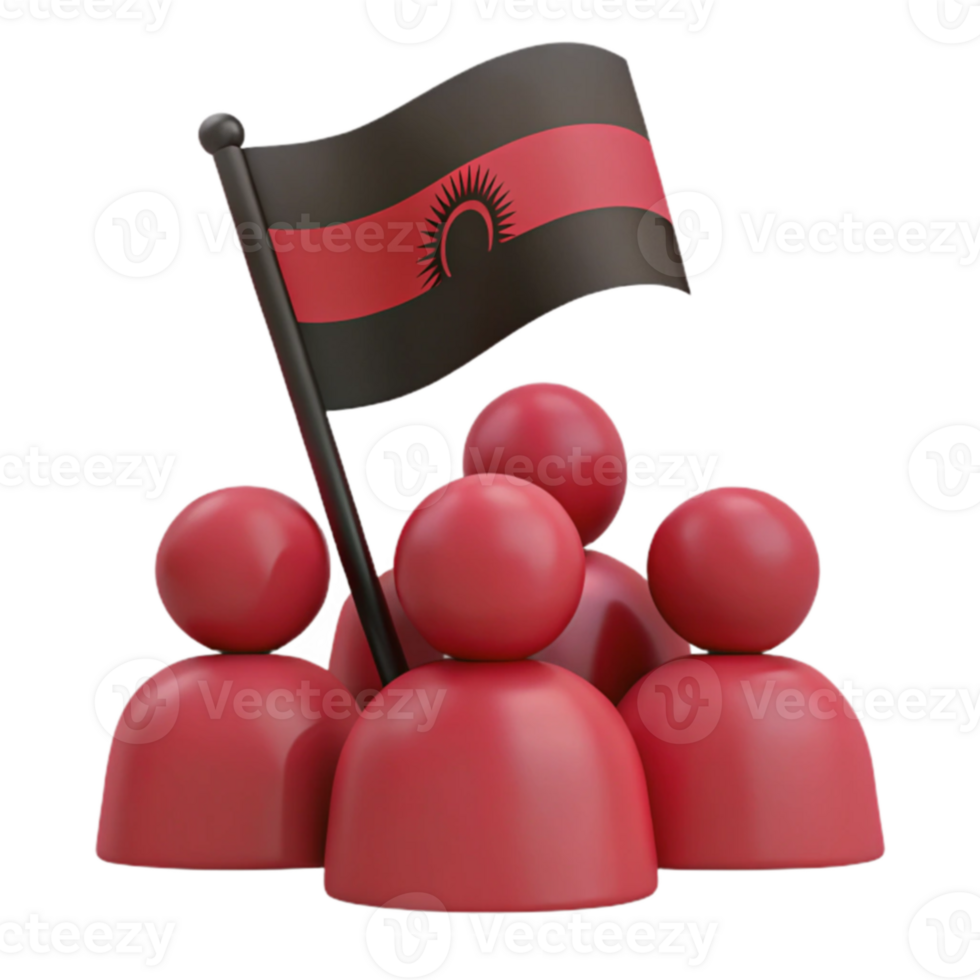 Group of People Holding a Flag with a Red Stripe and a Black Crescent png