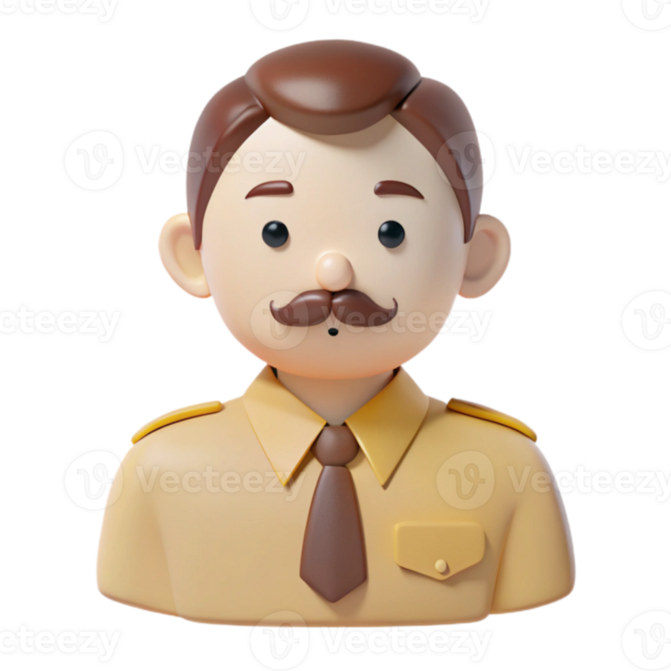 3D Cartoon Character of a Man with a Mustache Wearing a Uniform png