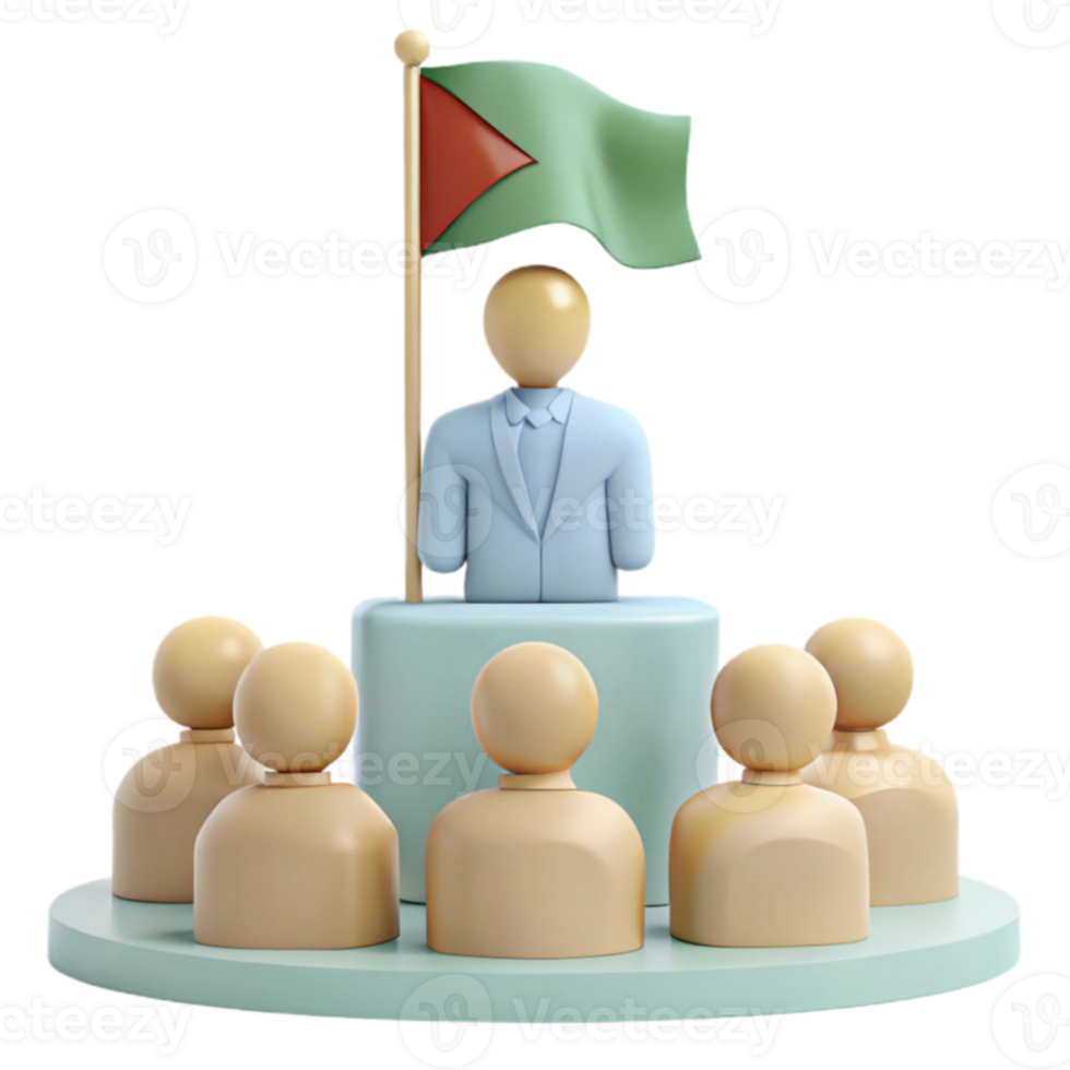 Leadership and Group Dynamics A 3D Illustration of a Leader Addressing an Audience png