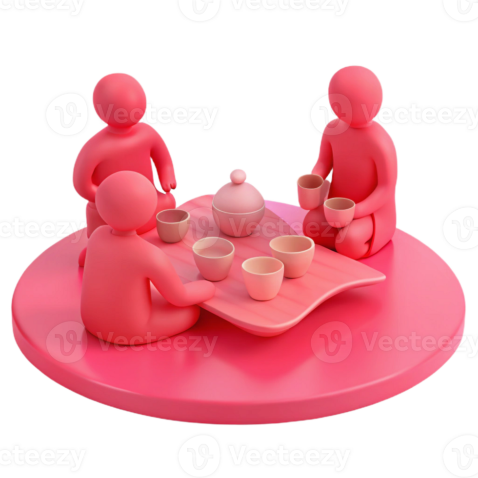 Three Figures Enjoying Tea Together png