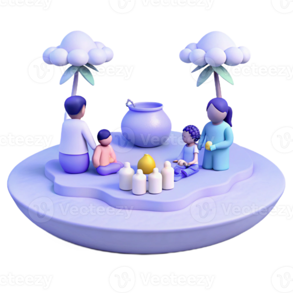 3D Rendered Family Gathering Around a Pot png