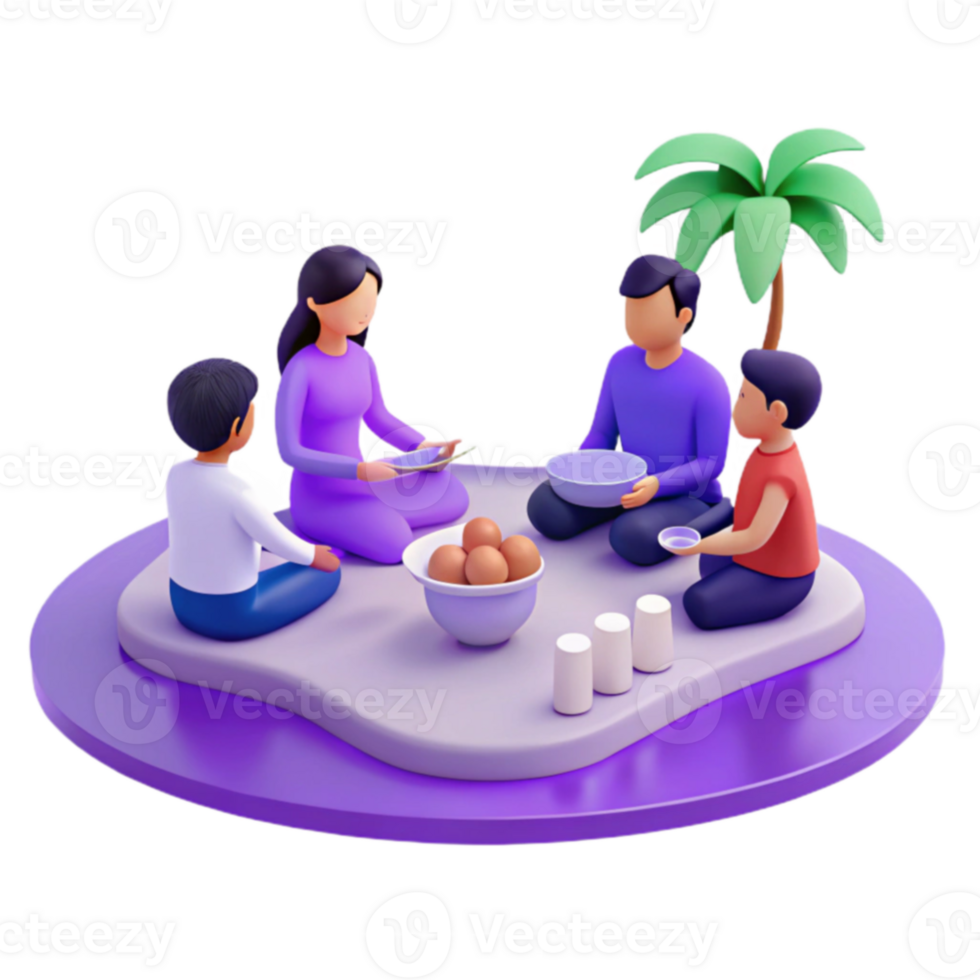 3D Illustration of Family Gathering Around a Table png